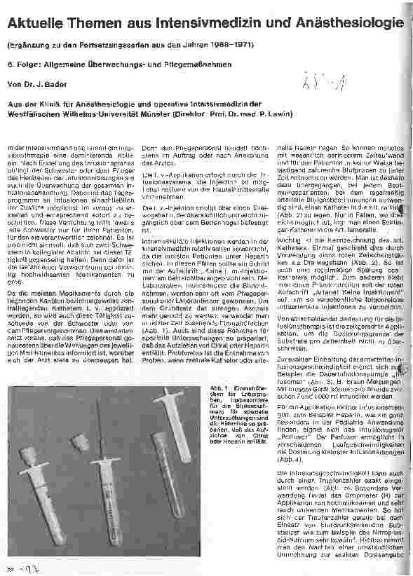 Vorschauseite 1: Aktuelle Themen aus Intensivmedizin und Anästhesiologie 6. Folge: Allgemeine Überwachungsund Pflegemaßnahmen