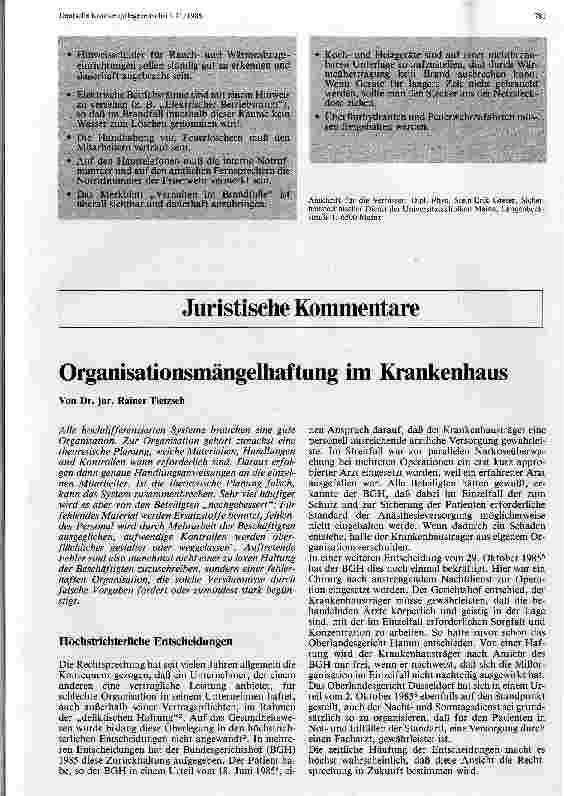 Vorschauseite 1: Organisationsmängelhaftung im Krankenhaus