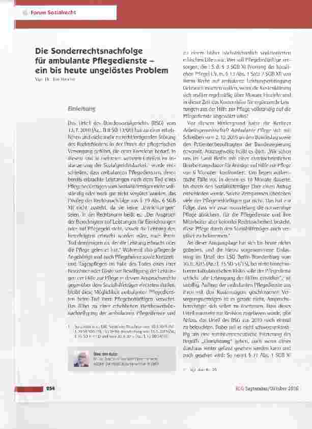 Vorschauseite 1: Die Sonderrechtsnachfolge für ambulante Pflegedienste ein bis heute ungelöstes Problem