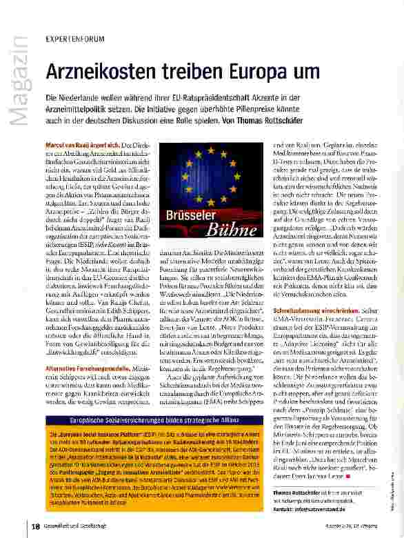 Vorschauseite 1: Arzneikosten treiben Europa um