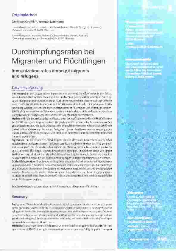 Vorschauseite 1: Durchimpfungsraten bei Migranten und Flüchtlingen