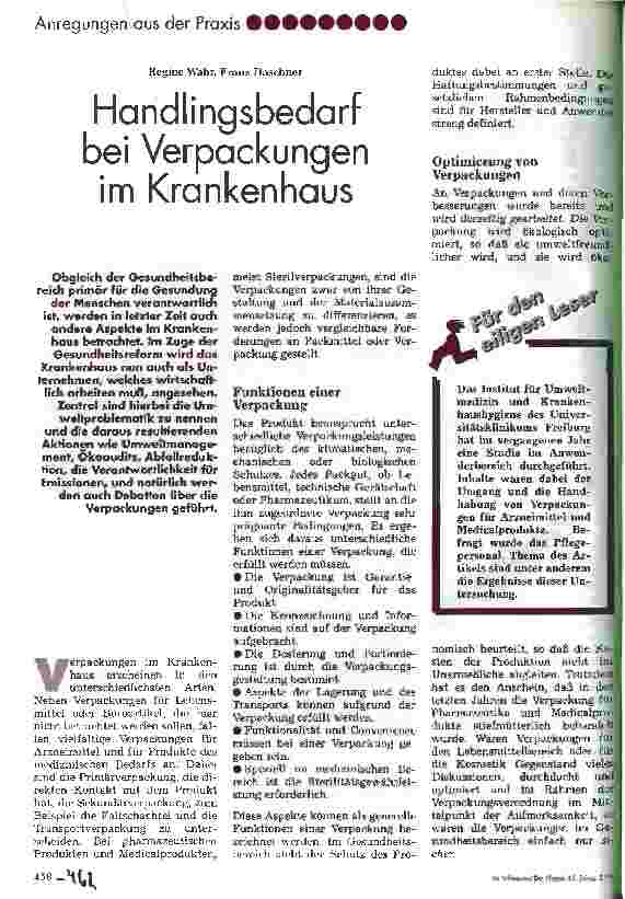Vorschauseite 1: Handlingsbedarf bei Verpackungen im Krankenhaus