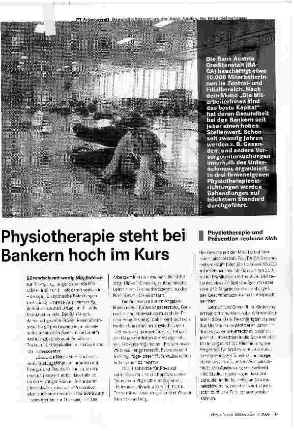 Vorschauseite 1: Physiotherapie steht bei Bankern hoch im Kurs