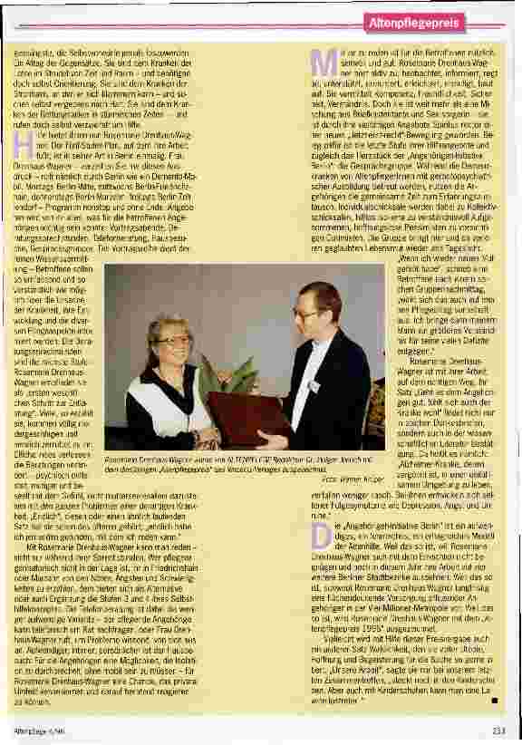 Vorschauseite 4: Endlich hat mir jemand geglaubt Eine Berliner Initiative unterstützt pflegende Angehörige von Alzheimer-Kranken