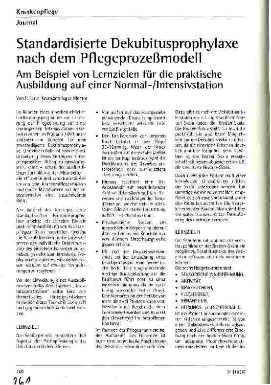Vorschauseite 1: Standardisierte Dekubitusprophylaxe nach dem Pflegeprozeßmodell