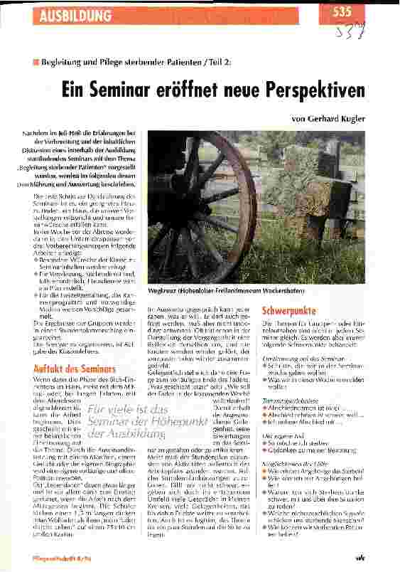 Vorschauseite 1: Ein Seminar eröffnet neue Perpektiven Begleitung und Pflege sterbender Patienten / Teil 2