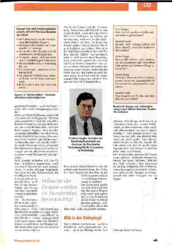 Vorschauseite 3: Ein Seminar eröffnet neue Perpektiven Begleitung und Pflege sterbender Patienten / Teil 2