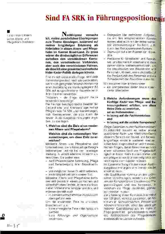Vorschauseite 1: Sind FA SRK in Führungspositionen im Heim noch wünschbar?