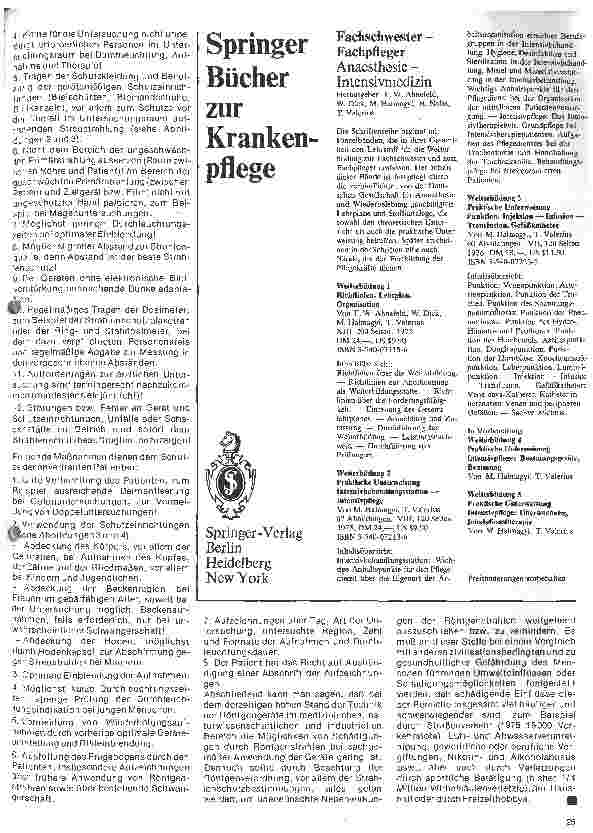 Vorschauseite 5: Radiologie Eine Einführung für Krankenschwestern u. Pfleger 30. Folge: Erläuterungen zur Röntgenverordnung vom 1.03.1973