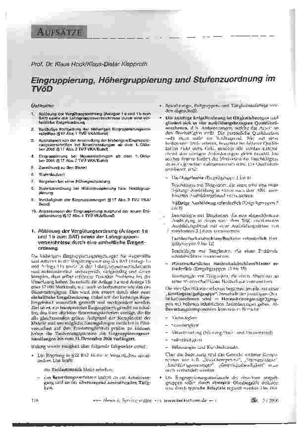 Vorschauseite 1: Eingruppierung, Höhergruppierung und Stufenzuordnung im TVöD