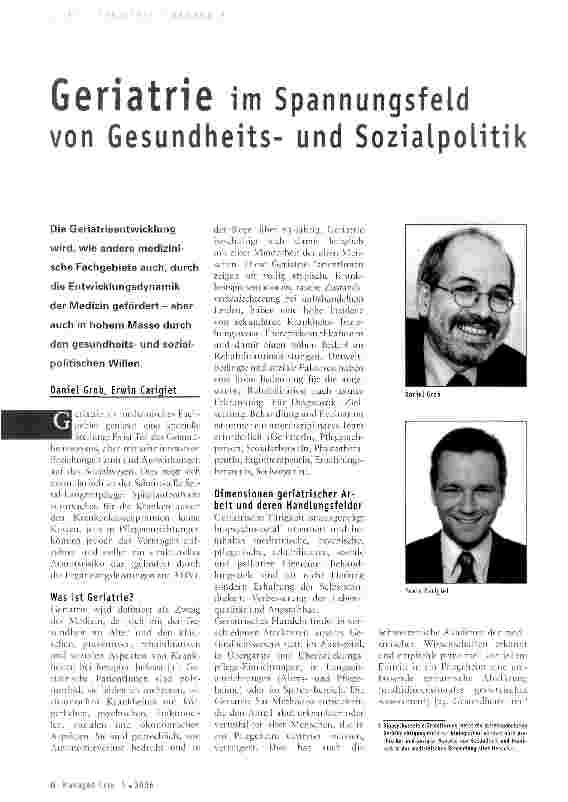 Vorschauseite 1: Geriatrie im Spannungsfeld von Gesundheitsund Sozialpolitik