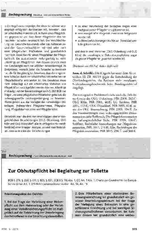 Vorschauseite 1: Zur Obhutspflicht bei Begleitung zur Toilette