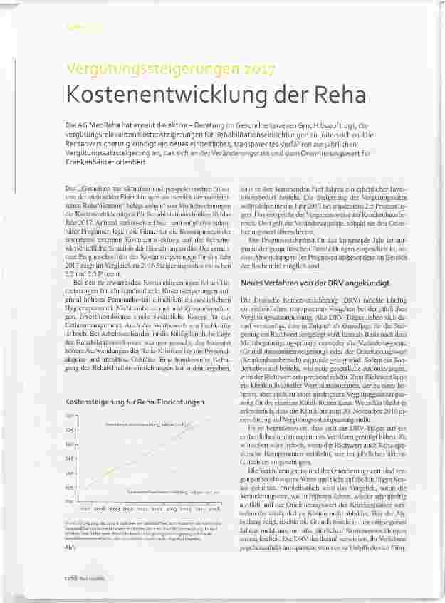Vorschauseite 1: Vergütungssteigerungen 2017 Kostenentwicklung der Reha