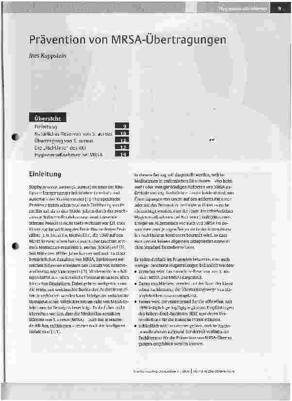 Vorschauseite 1: Prävention von MRSA-Übertragungen