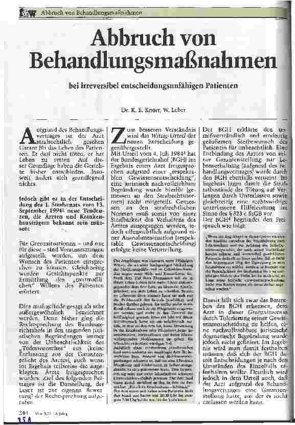 Vorschauseite 1: Abbruch von Behandlungsmaßnahmen bei irreversibel entscheidungsunfähigen Patienten
