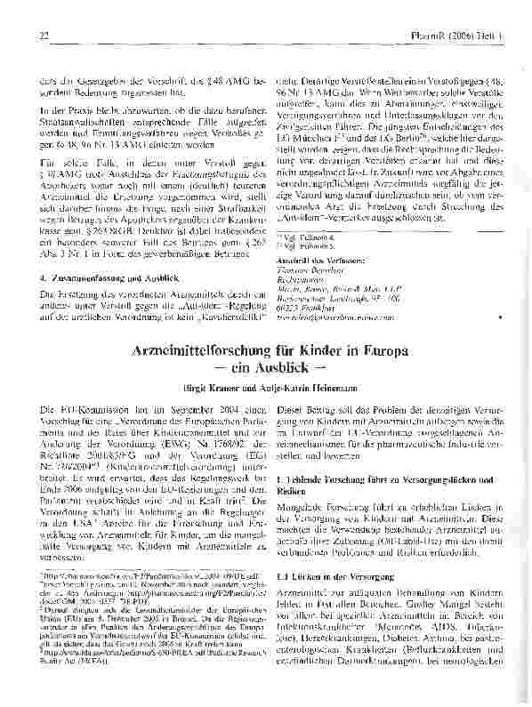 Vorschauseite 1: Arzneimittelforschung für Kinder in Europa - ein Ausblick -