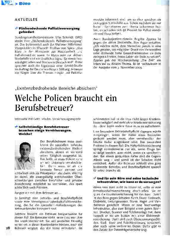 Vorschauseite 1: Welche Policen braucht ein Berufsbetreuer?Existenzbedrohende Bereiche absichern