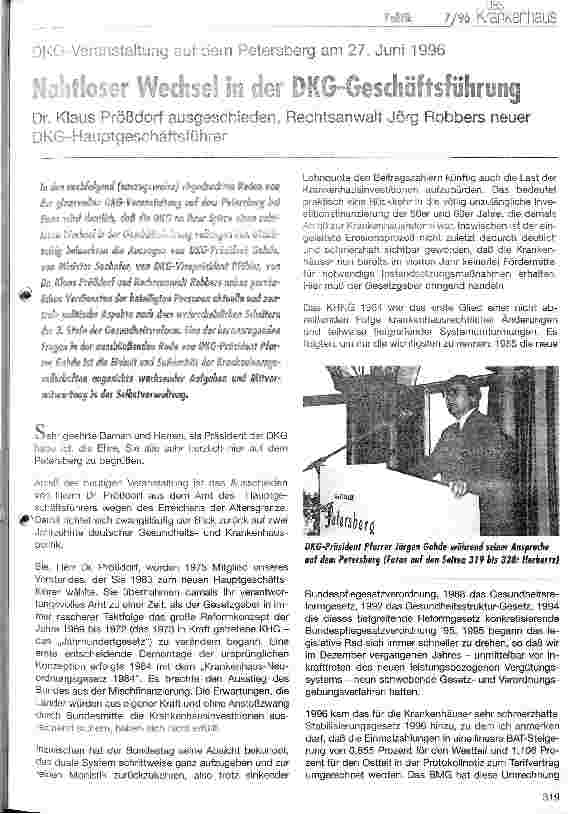 Vorschauseite 1: Nachtloser Wechsel in der DKG-Geschäftsführung