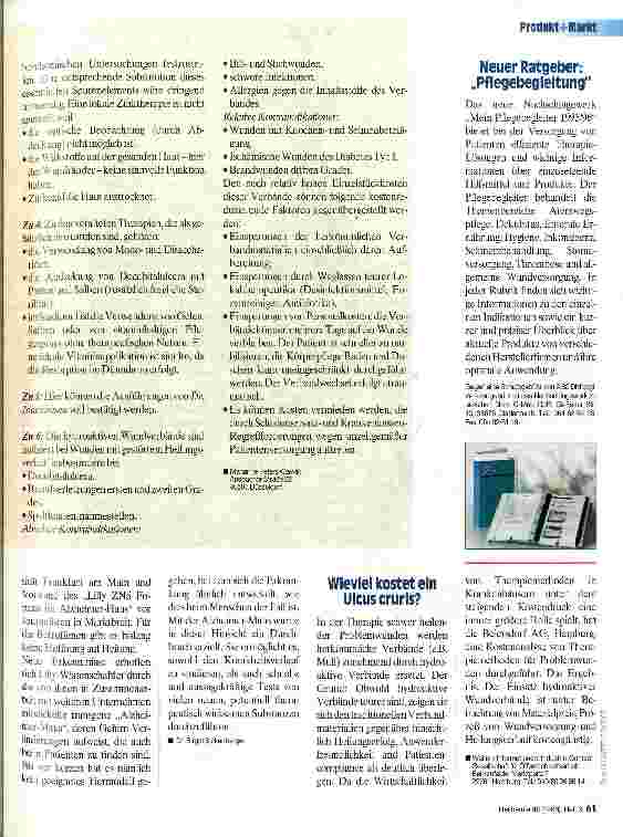 Vorschauseite 2: Sechsmal kontrovers: Wundheilung in der Geriatrie Leserbrief zu einem Artikel in Heilberufe 1/1996