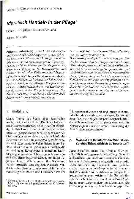 Vorschauseite 1: Moralisch Handeln in der Pflege Einige Überlegungen aus ethischer Sicht