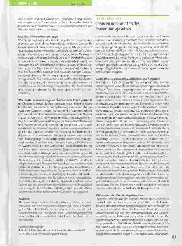 Vorschauseite 1: Chancen und Grenzen des Präventionsgesetzes