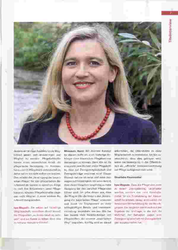 Vorschauseite 2: Vereinigung der bayerischen Pflege Interview mit Bayerns Staatsministerin Melanie Huml
