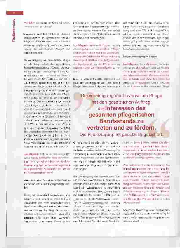 Vorschauseite 3: Vereinigung der bayerischen Pflege Interview mit Bayerns Staatsministerin Melanie Huml