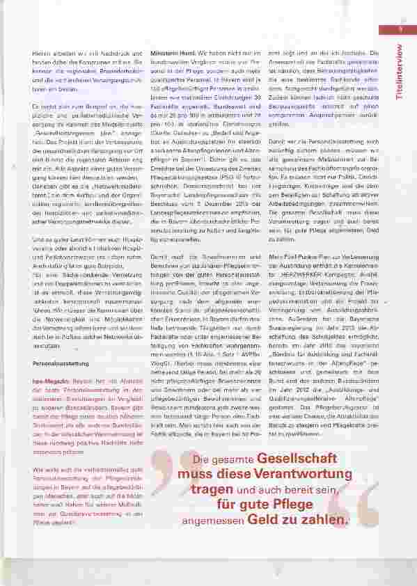 Vorschauseite 4: Vereinigung der bayerischen Pflege Interview mit Bayerns Staatsministerin Melanie Huml