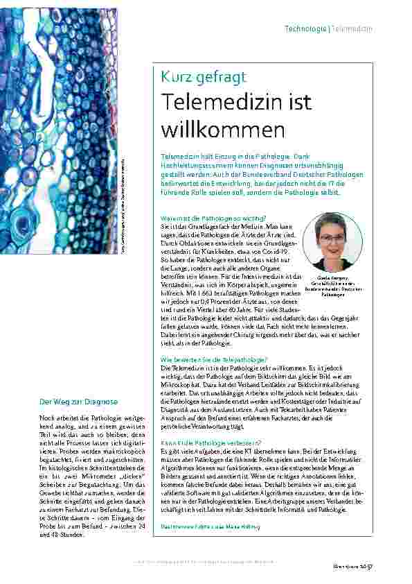 Vorschauseite 2: Telepathologie: Kleine Welten werden digital.