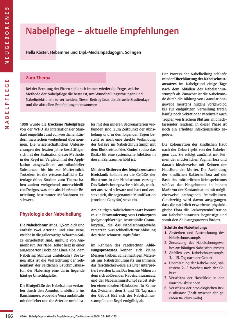 Vorschauseite 1: Nabelpflege – aktuelle Empfehlungen