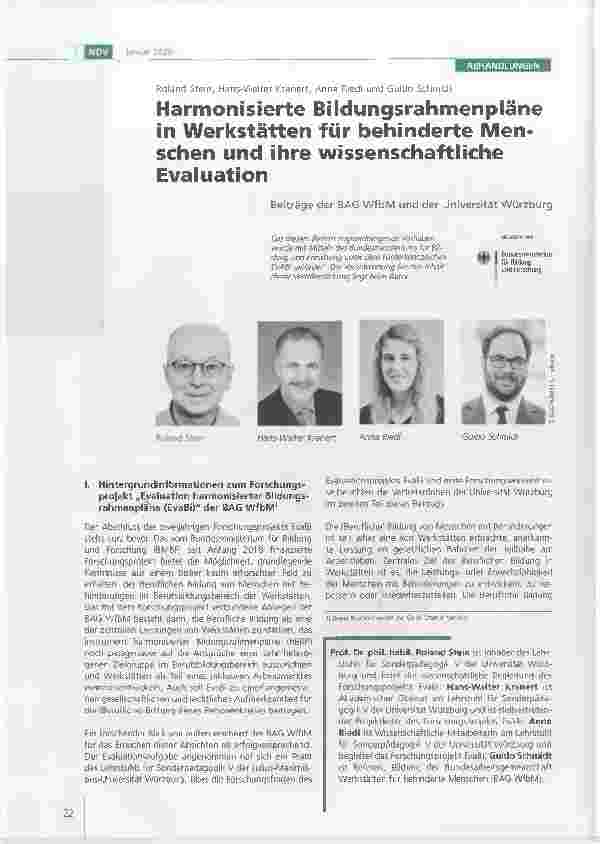 Vorschauseite 1: Harmonisierte Bildungsrahmenpläne in Werkstätten für behinderte Menschen und ihre wissenschaftliche Evaluation