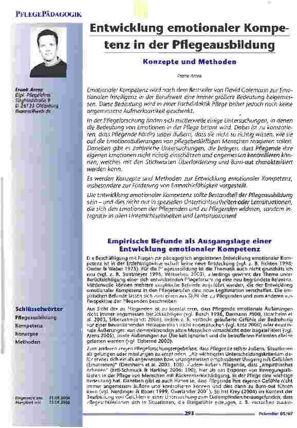 Vorschauseite 1: Entwicklung emotionaler Kompetenz in der Pflegeausbildung