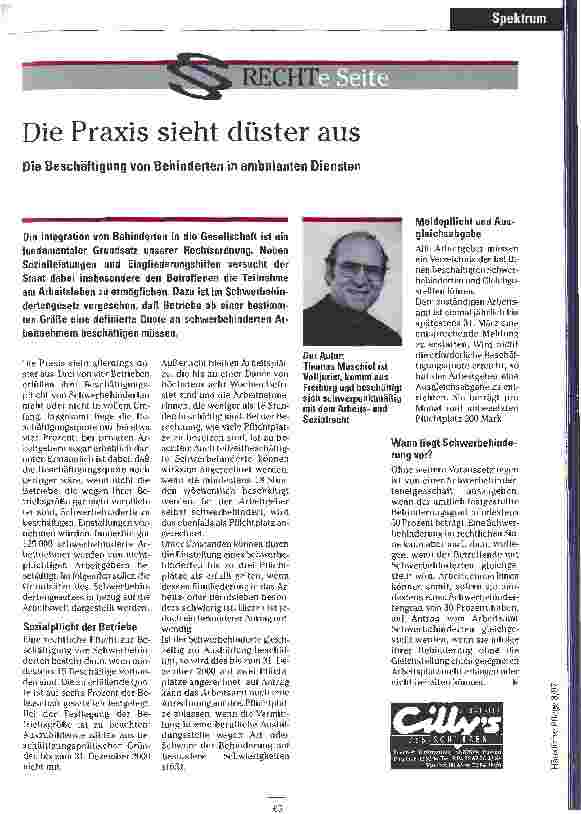 Vorschauseite 1: Die Praxis sieht düster aus Die Beschäftigung von Behinderten in ambulanten Diensten