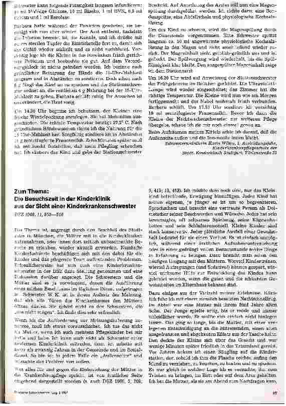 Vorschauseite 1: Die Besuchszeit in der Kinderklinik aus der Sicht einer Kinderkrankenschwester