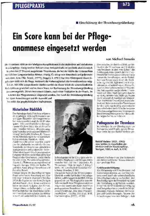 Vorschauseite 1: Ein Score kann bei der Pflegeanamnese eingesetzt werden Einschätzung der Thrombosegefährdung
