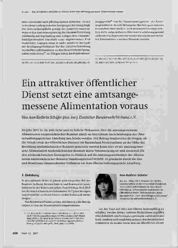 Vorschauseite 1: Ein attraktiver öffentlicher Dienst setzt eine amtsangemessene Alimentation voraus