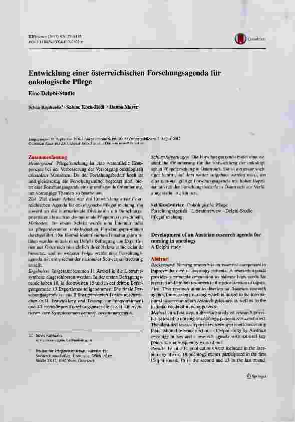 Vorschauseite 1: Entwicklung einer österreichischen Forschungsagenda für onkologische Pflege