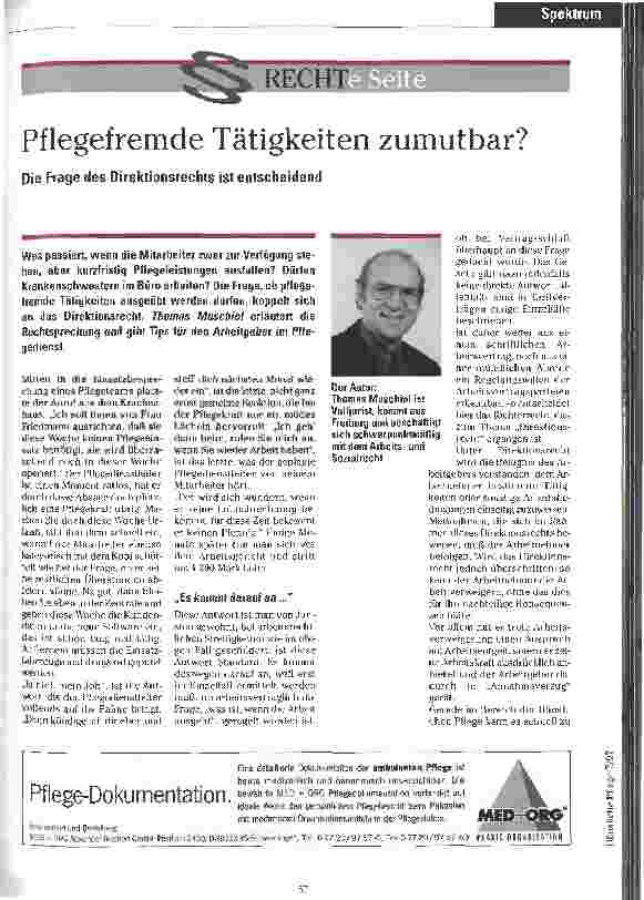 Vorschauseite 1: Pflegefremde Tätigkeiten zumutbar? Die Frage des Direktionsrechts ist entscheidend