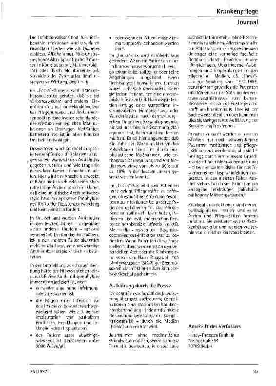 Vorschauseite 2: Krankenhausinfektionen in der öffentlichen Diskussion aus Sicht einer Pflegekraft