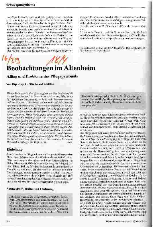 Vorschauseite 1: Beobachtungen im Altenheim Alltag und Probleme des Pflegepersonals