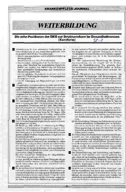 Vorschauseite 1: Weiterbildung - Die zehn Positionen der DKG zur Strukturreform im Gesundheitswesen (Kurzform)
