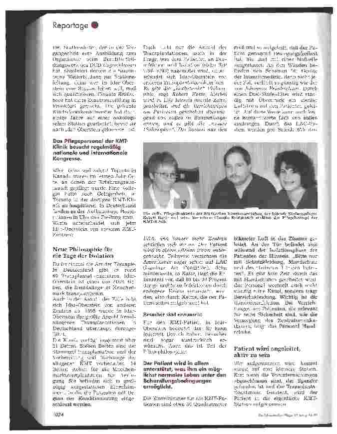 Vorschauseite 3: Neue Pflegephilosophie bei Knochenmarktransplantationen In Idar-Oberstein wird mit medizinischen und pflegerischen Standards gearbeitet