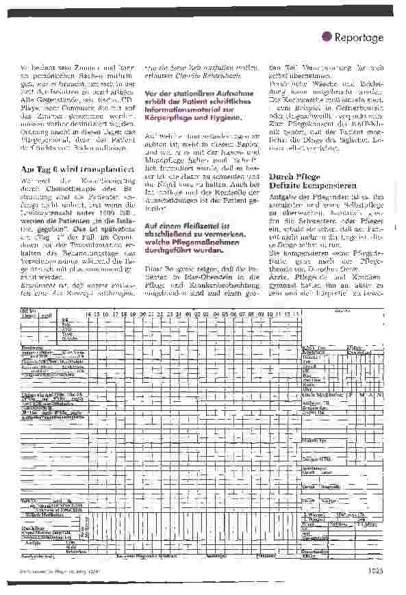 Vorschauseite 4: Neue Pflegephilosophie bei Knochenmarktransplantationen In Idar-Oberstein wird mit medizinischen und pflegerischen Standards gearbeitet