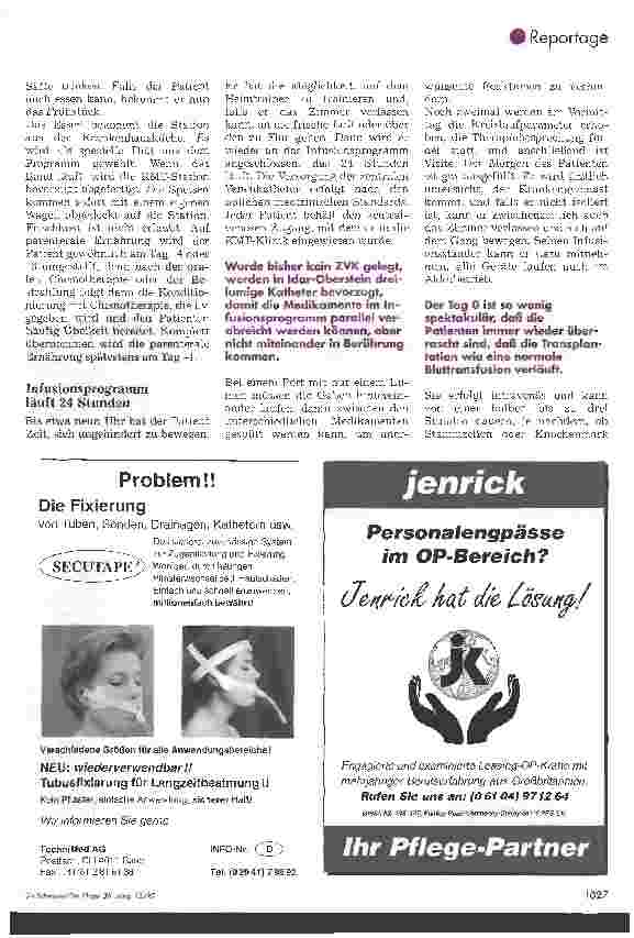 Vorschauseite 6: Neue Pflegephilosophie bei Knochenmarktransplantationen In Idar-Oberstein wird mit medizinischen und pflegerischen Standards gearbeitet