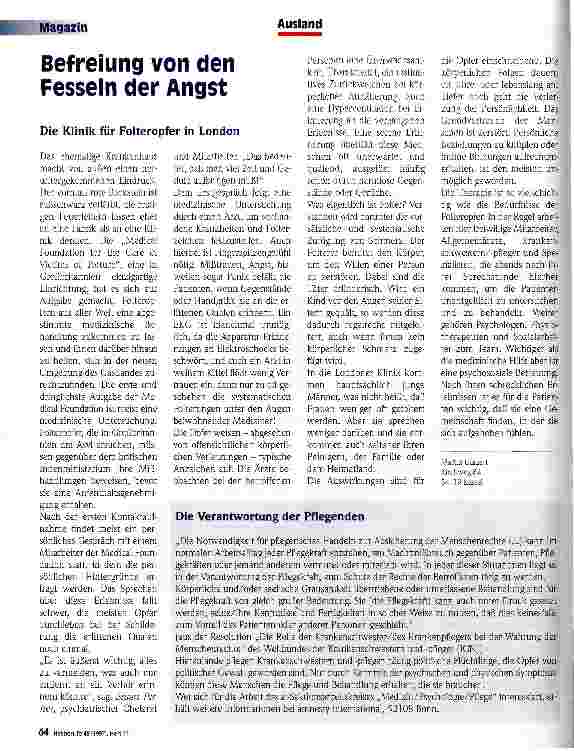 Vorschauseite 1: Befreiung von den Fesseln der Angst Die Klinik für Folteropfer in London