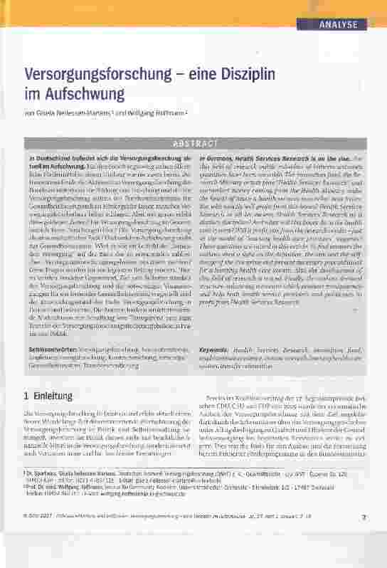 Vorschauseite 1: Versorgungsforschung eine Disziplin im Aufschwung
