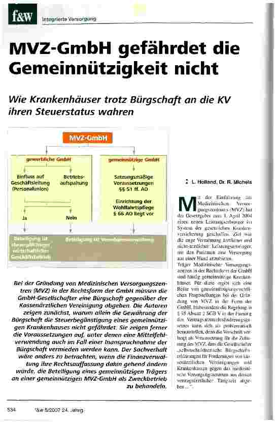 Vorschauseite 1: MVZ-GmbH gefährdet die Gemeinnützigkeit nicht