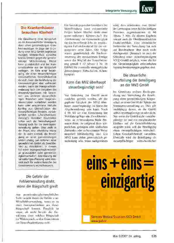Vorschauseite 2: MVZ-GmbH gefährdet die Gemeinnützigkeit nicht
