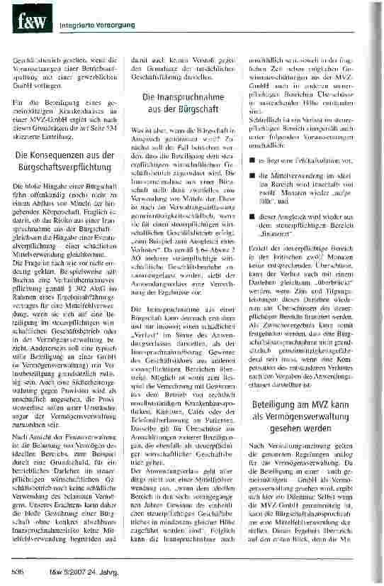 Vorschauseite 3: MVZ-GmbH gefährdet die Gemeinnützigkeit nicht