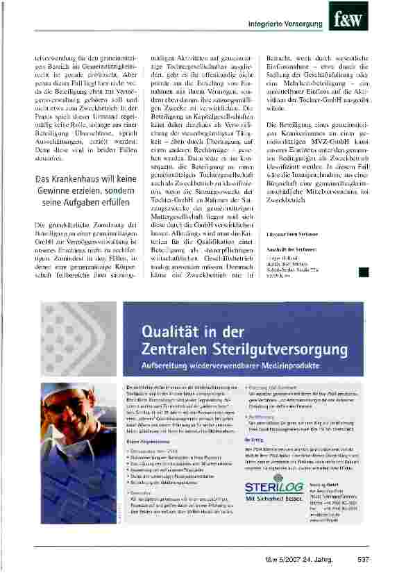 Vorschauseite 4: MVZ-GmbH gefährdet die Gemeinnützigkeit nicht